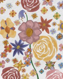 illustrated pattern och water color flowers and flower petals